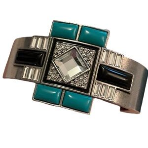 Lia Sophia Art Deco Style Clamped  Bangle Bracelet Rhinestones Cabochon Pieces